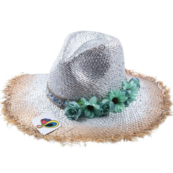 Sombrero de Rafia Flores Verdes