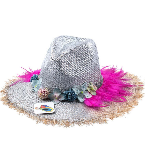 Chapeau en Raphia plumes fuchsia