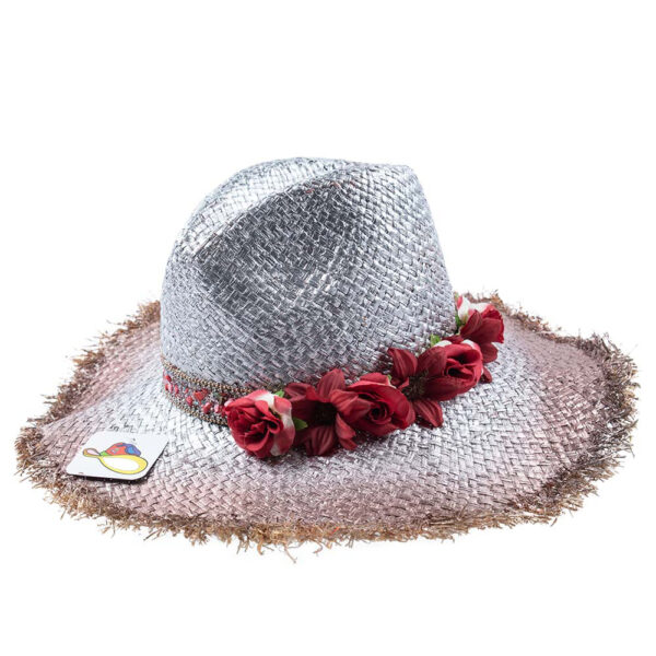 Sombrero de Rafia Flores Rojas