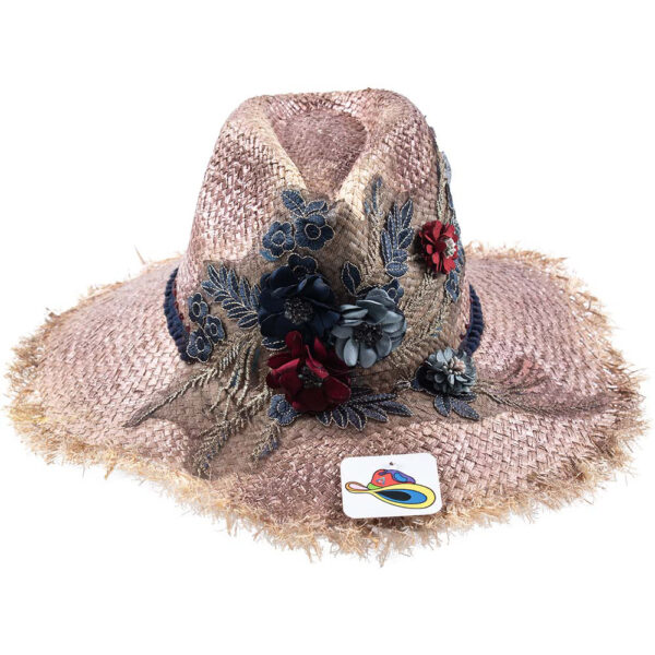 Sombrero de Rafia Flores Azules