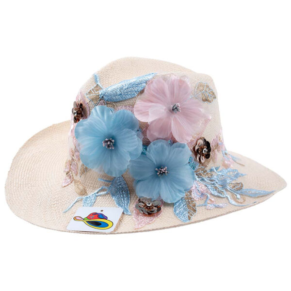 Panama-hat Blue and Pink Flowers
