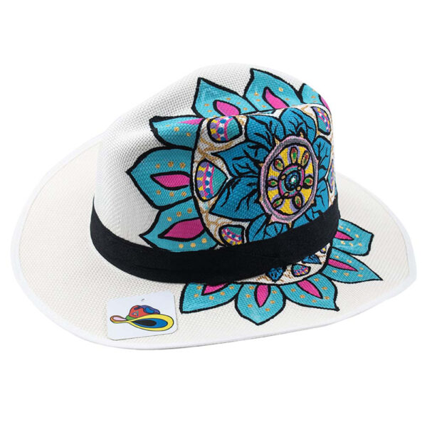 Panama Hat Mandala bleu et fuchsia