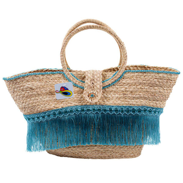 Capazo de palma de Iraca Flecos Azules