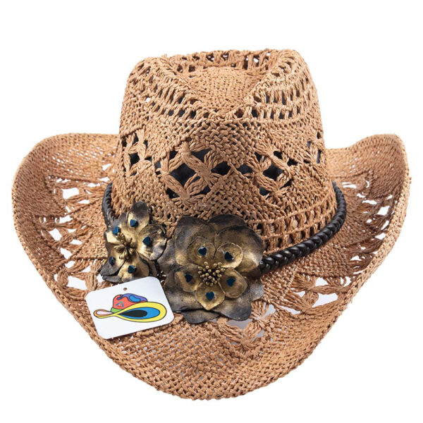Cowboy hat corazon de acero y flores en piel
