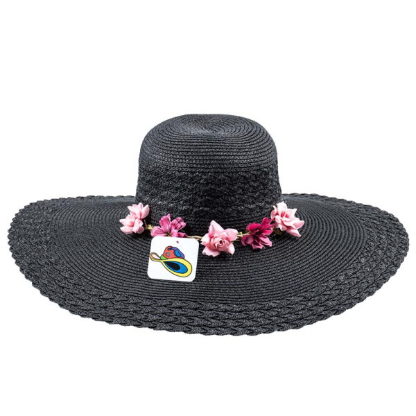 Beach Hat Black and Roses