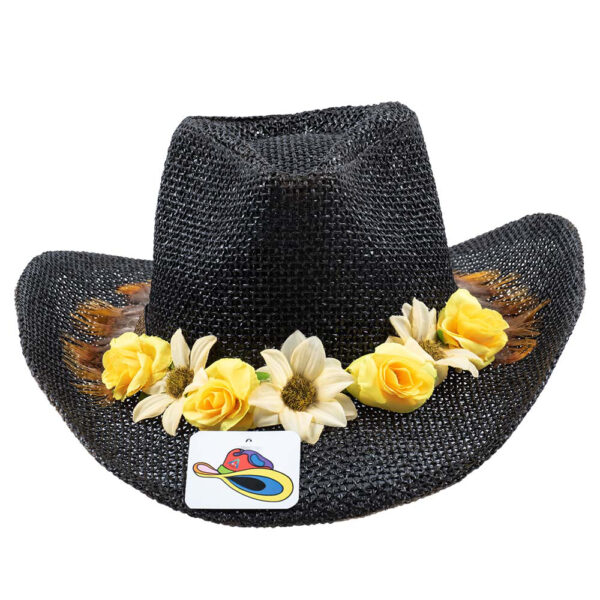 Cowboy Hat Negro con Flores Amarillas