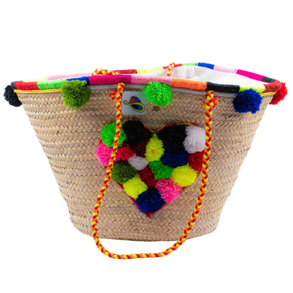 Sac de plage en palmier Naturel Coeur de Pompon